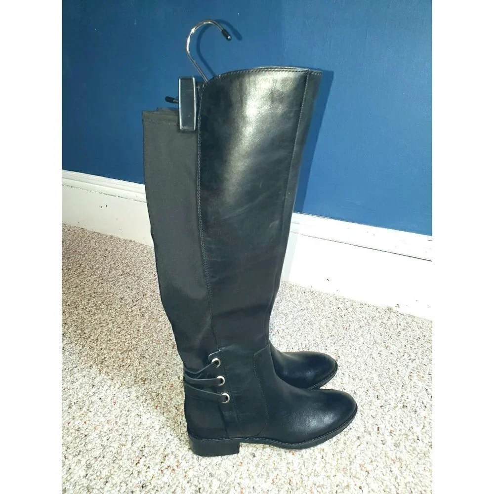 Vince Camuto Women Long Knee high Low Heel Riding Leather Boots Black Size 6.5 M